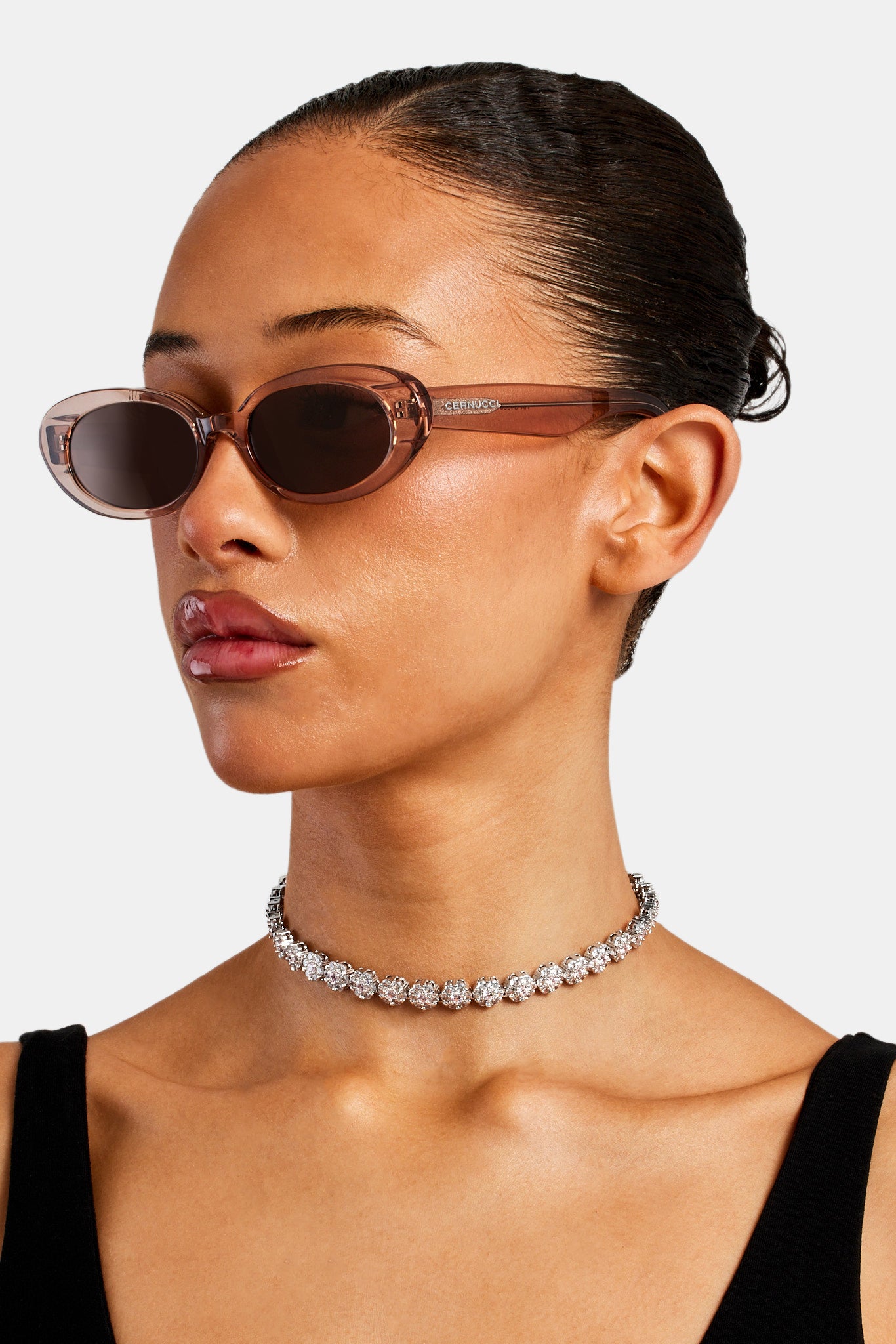 Slim Oval Acetate Sunglasses - Transparent Blush